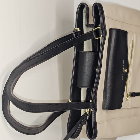 Liz Claiborne Spacious Purse Shoulder Bag Lots Of Space Tote Cream/Black Colored - Picture 5 of 13